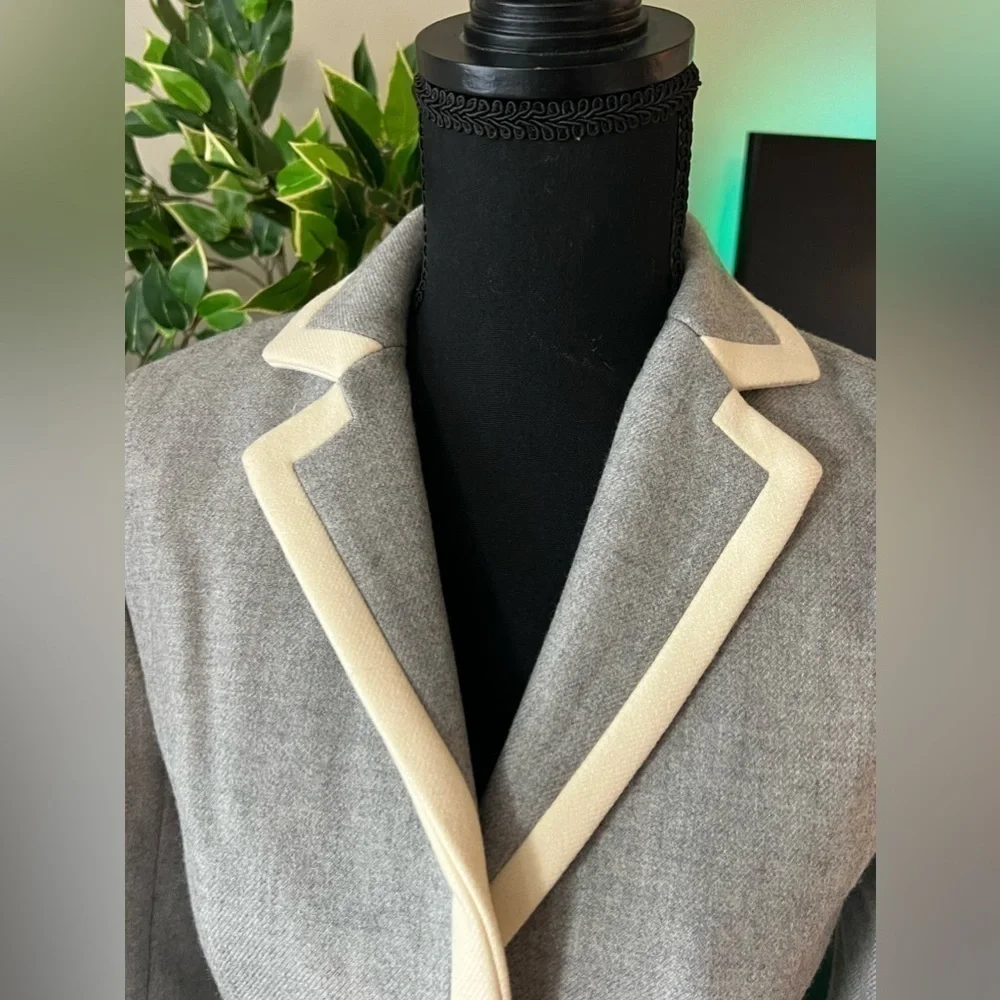 J. Crew Gray Fully-lined wool blazer Size 0 Cream trim Nautical buttons - Picture 2 of 11